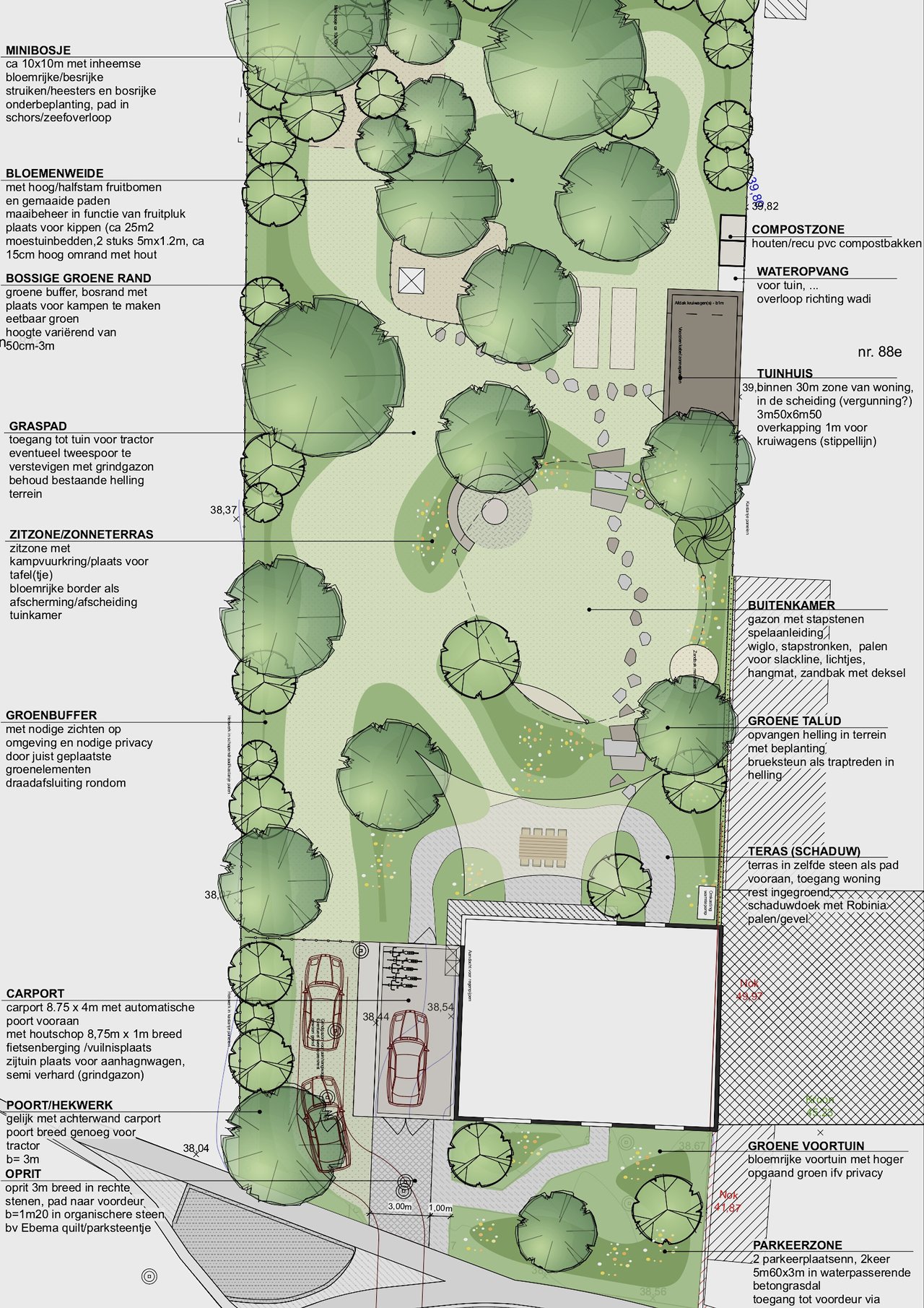 Ontwerpplan voor een landelijke natuurtuin met inheemse beplanting in Bunsbeek - atelier b2