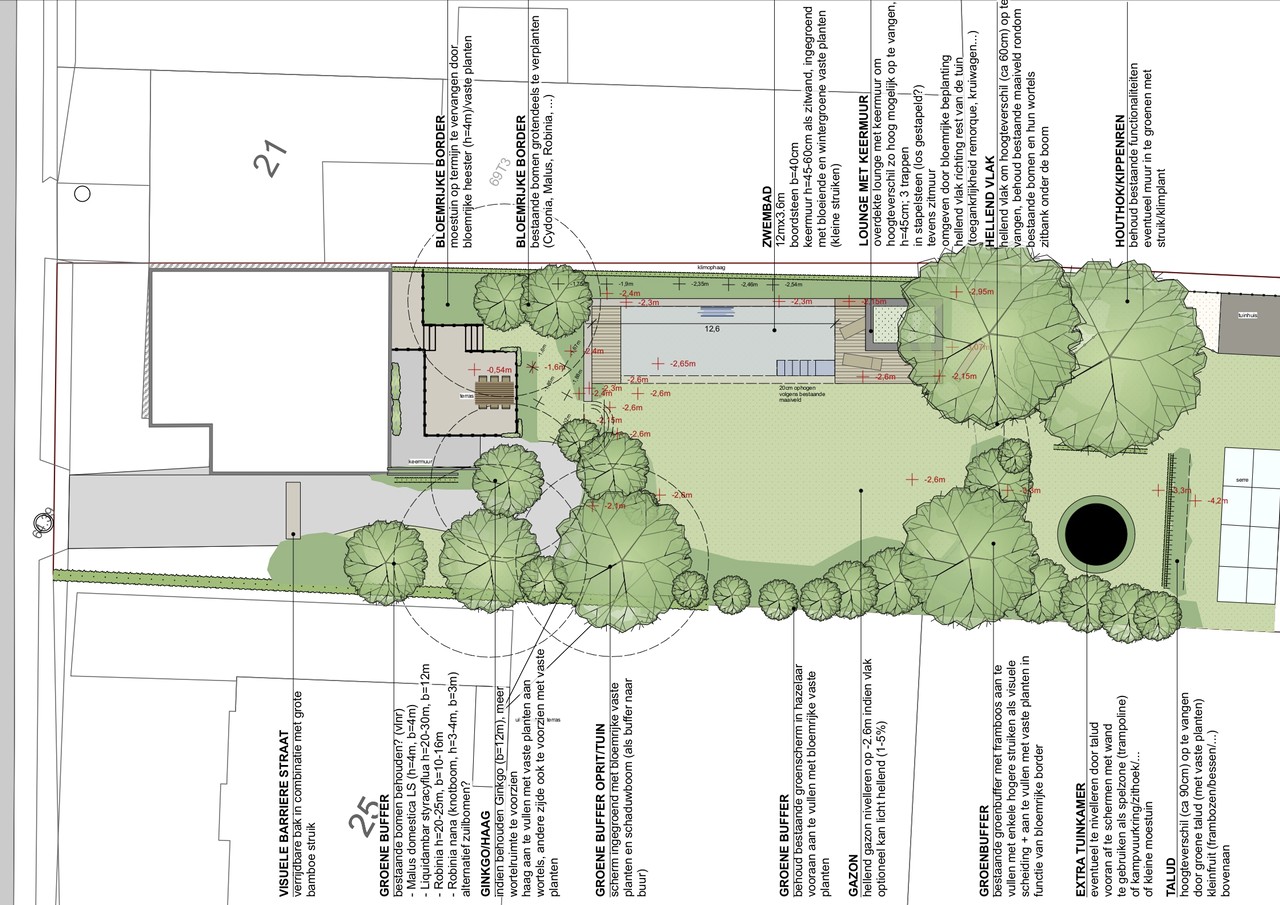 Landschappelijke tuin met zwembad op hellend terrein - atelier b2